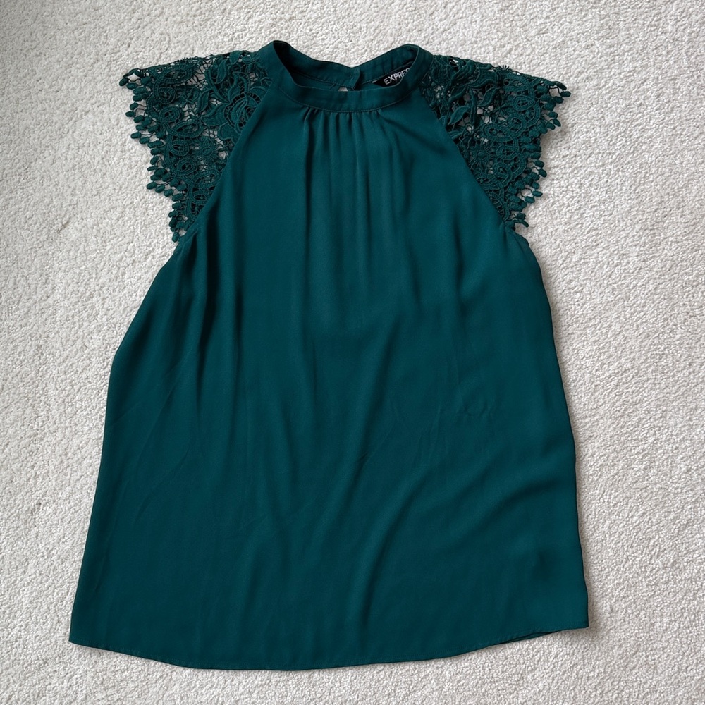 Express Teal Lace Sleeve Blouse